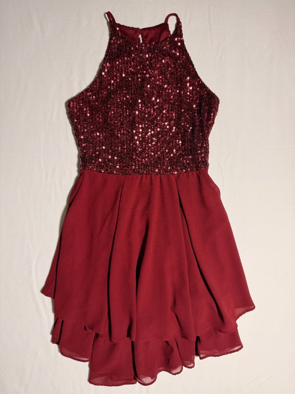 B. Darlin Junior's Sequined Halter Fit & Flare Red Dress Size 5/6